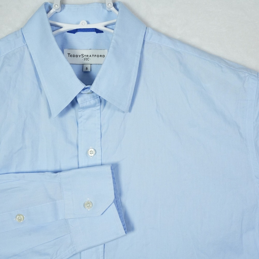 Teddy Stratford NYC Mens Light Blue Zip Front Button Down Cotton Shirt Size 5